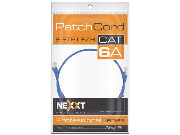 Cable RJ45 S/FTP Cat6a Nexxt Longitud 90 cm, LSZH, Color Azul.