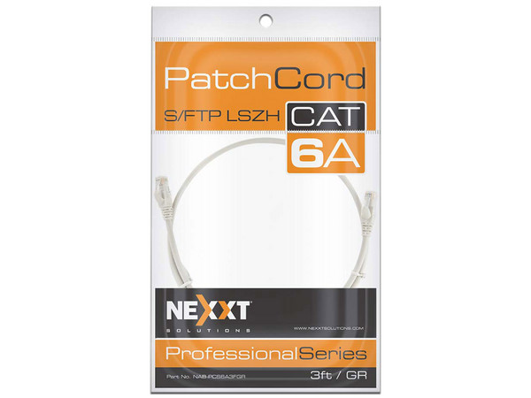 Cable de red Nexxt Solutions RJ-45 (M-M) Cat6a S/FTP, de 0.9m. Color gris.