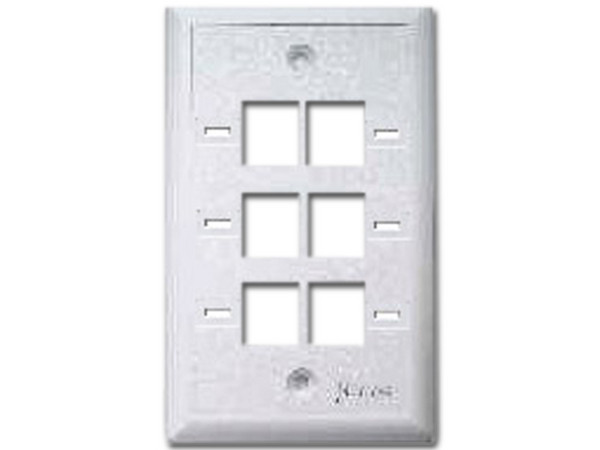 Placa de Pared Nitrotel de 6 puertos RJ45. Color Blanco.