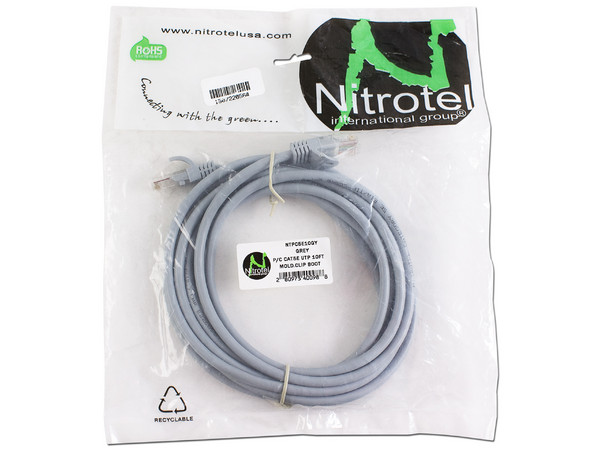 Cable de Red Nitrotel Cat 5e UTP, 3m. Color Gris.