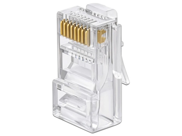 Bote con 100 Plugs Pass through RJ45 Cat6 sin blindaje, chapado de oro a 30 micras.