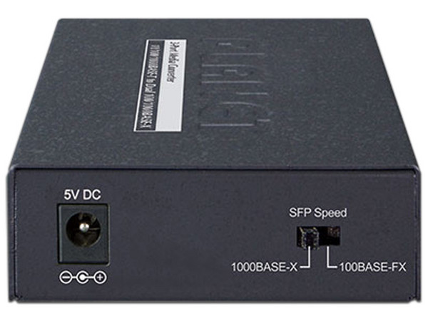 Convertidor de Medios PLANET GT-1205A de RJ45 a 2 SFP, 1000 Mbps. Color Negro.