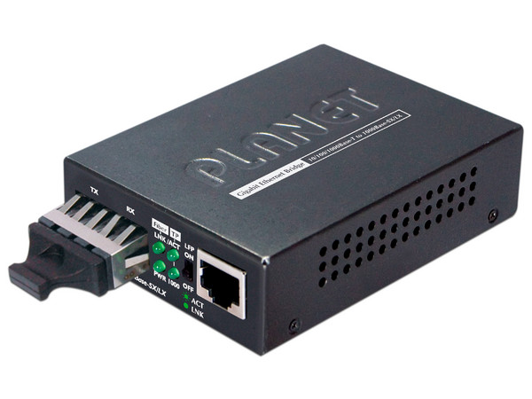 Convertidor de Medios PLANET GT-802 Multimodo de RJ45 a SC Dúplex, 1000 Mbps. Color Negro.