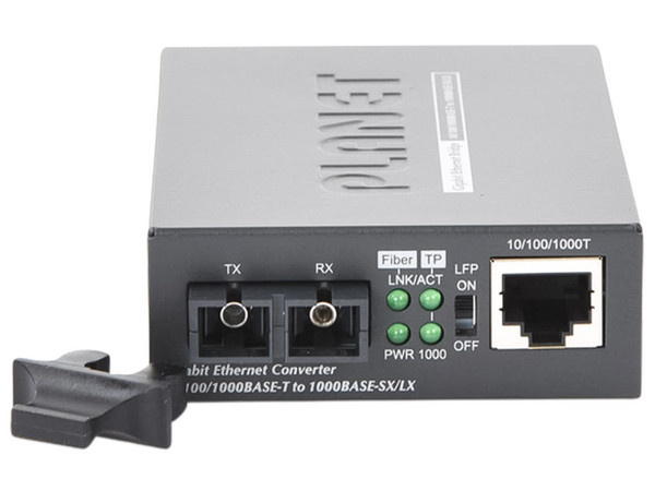 Convertidor de Medios PLANET GT-802S Monomodo de RJ45 a SC Dúplex, 1000 Mbps. Color Negro.