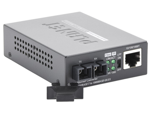 Convertidor de Medios PLANET GT-802S Monomodo de RJ45 a SC Dúplex, 1000 Mbps. Color Negro.