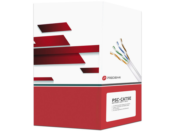Bobina de cable de UTP de 4 pares Cat5e de 305m, 100% Cobre, PVC ROHS, Color Gris, 24 AWG.