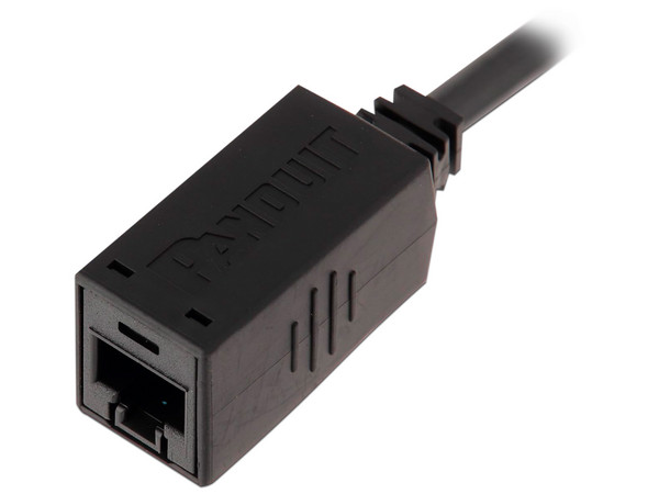 Adaptador Panduit BKA6ASD8INBL para Desconexión accidental segura, RJ-45 Hembra a RJ-45 Macho, UTP Cat 6A, 20cm. Color Negro.