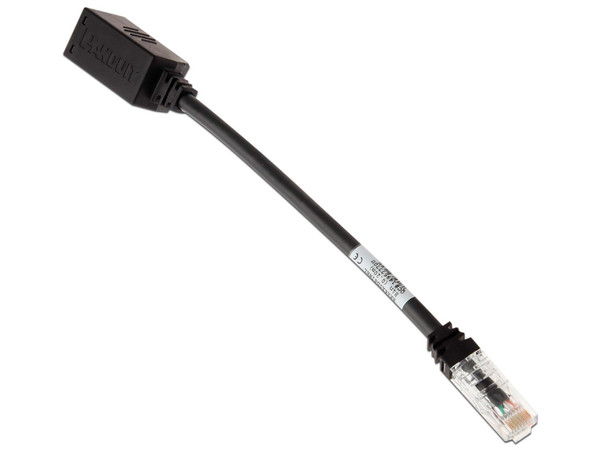 Adaptador Panduit BKA6ASD8INBL para Desconexión accidental segura, RJ-45 Hembra a RJ-45 Macho, UTP Cat 6A, 20cm. Color Negro.