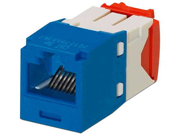 Conector Jack RJ45 Estilo TG, Mini-Com, Cat5e, de 8 posiciones y 8 cables, Color Azul.