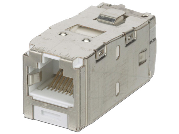 Conector Jack RJ45 Panduit CJS6X88TGWHY de 8 Posiciones, Blindado, Cat 6A, Color Plateado.