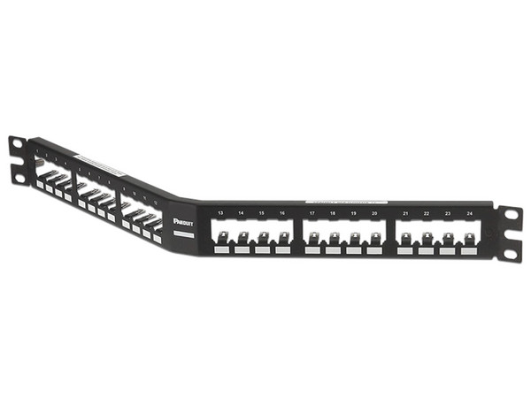 Panel de Parcheo Modular Mini-Com Panduit CPA24BLY de 24 Puertos (Sin Conectores), Totalmente Blindado, 1UR. Color Negro