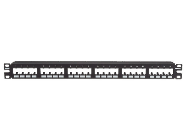 Panel de Parcheo Modular Panduit CPP24FMWBLY de 24 puertos Mini-Com (Sin Conectores), 1UR. Color Negro