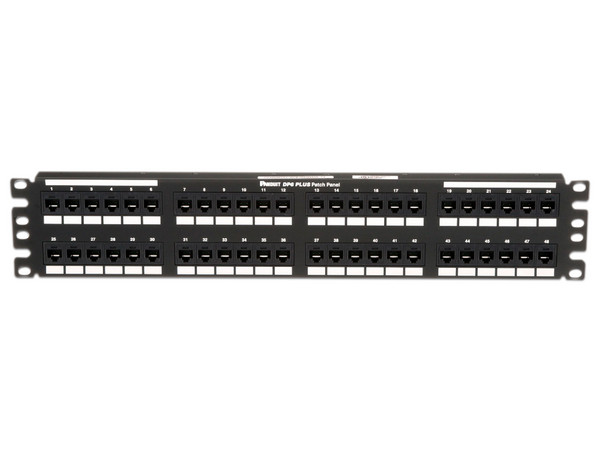 Panel de Parcheo Panduit DP48688TGY de 48 Puertos, Impacto, Plano, Cat6, 2UR, Color Negro.