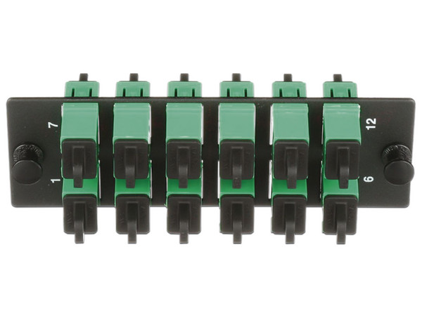 Placa Acopladora de Fibra Óptica FAP Panduit, Con 12 Conectores SC/APC (12 Fibras), Para Fibra Monomodo OS1/OS2, Color Verde.