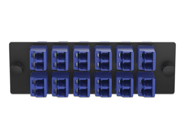 Placa Acopladora de Fibra Optica Panduit FAP, con 12 Conectores LC Duplex (24 Fibras), para Fibra Monomodo OS1/OS2. Color Azul.
