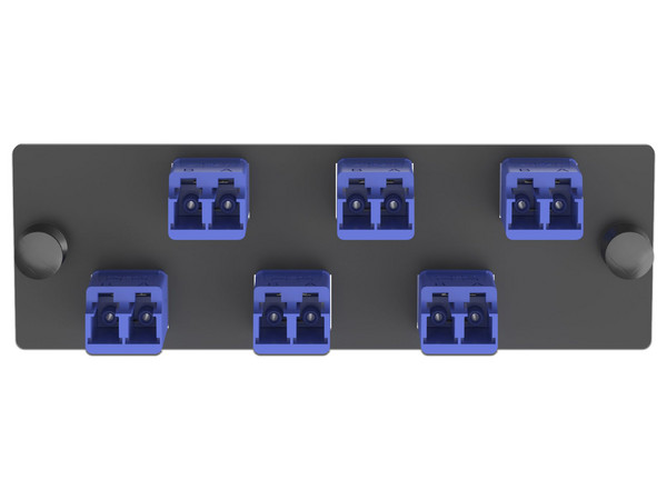 Placa Acopladora de Fibra Optica Panduit, con 6 Conectores LC Duplex, Color Azul.