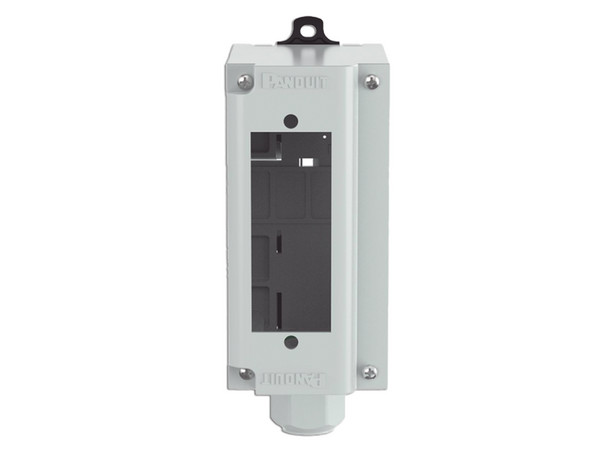 Panel de parcheo modular Panduit para fibra óptica, de instalación en riel DIN Estándar de 35mm, acepta una placa acopladora FAP, Color Gris.