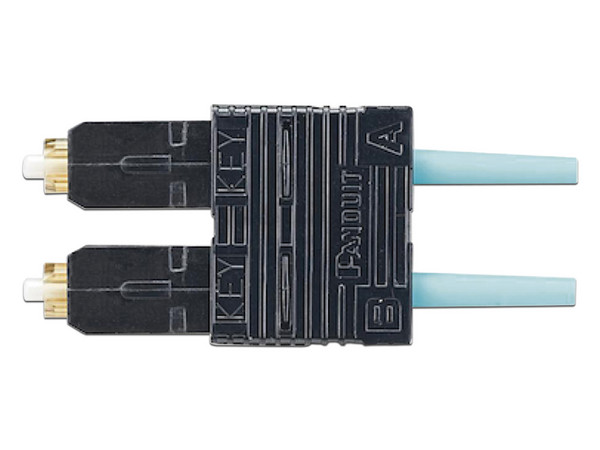 Conector SC Dúplex Panduit FSC2DMCXAQ para Fibra Óptica, Multimodo. Color Aqua Azul.