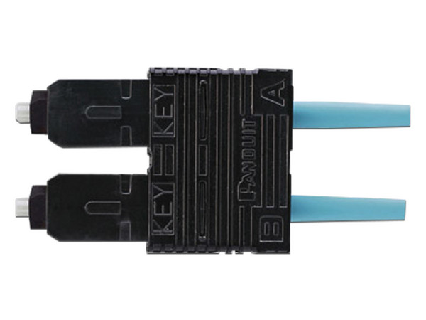 Jumper de Fibra Óptica PANDUIT, Multimodo 50/125 OM3, SC-SC Duplex, OFNR (Riser), Color Aqua, 3m.
