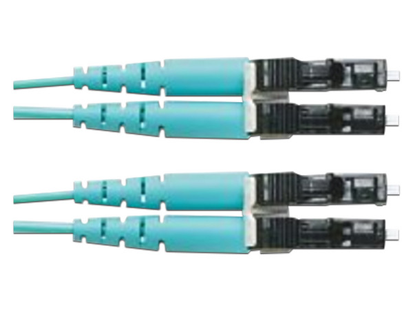 Jumper de Fibra Óptica PANDUIT FZ2ERLNLNSNM009, Multimodo 50/125 OM4, LC-LC Duplex, OFNR (Riser), Color Aqua, 9m.
