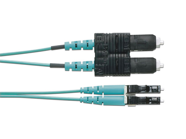 Jumper de Fibra Óptica PANDUIT FZ2ERLNSNSNM003, Multimodo 50/125 OM4, LC-SC Duplex, OFNR (Riser), Color Aqua, 3m.