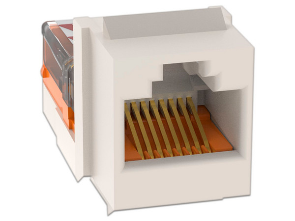 Conector Panduit Estilo Leadframe, Cat5e, Tipo Keystone, 8 posiciones y 8 cables. Color Blanco.