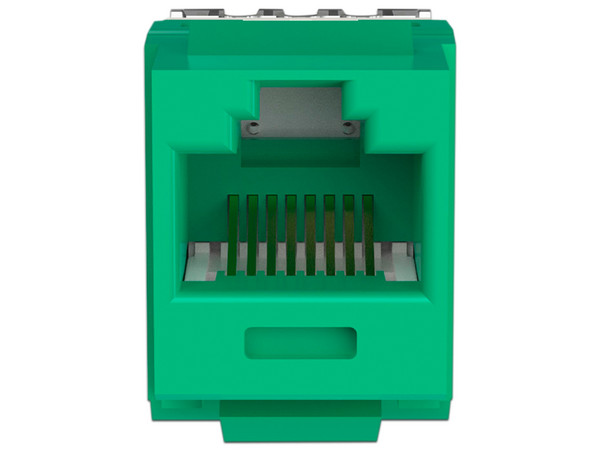 Conector Jack Estilo 110 (de Impacto), Tipo Keystone, Cat6, de 8 posiciones y 8 cables, Color Verde.