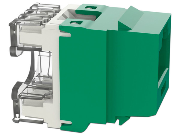 Conector Jack Estilo 110 (de Impacto), Tipo Keystone, Cat6, de 8 posiciones y 8 cables, Color Verde.