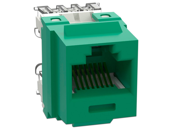 Conector Jack Estilo 110 (de Impacto), Tipo Keystone, Cat6, de 8 posiciones y 8 cables, Color Verde.