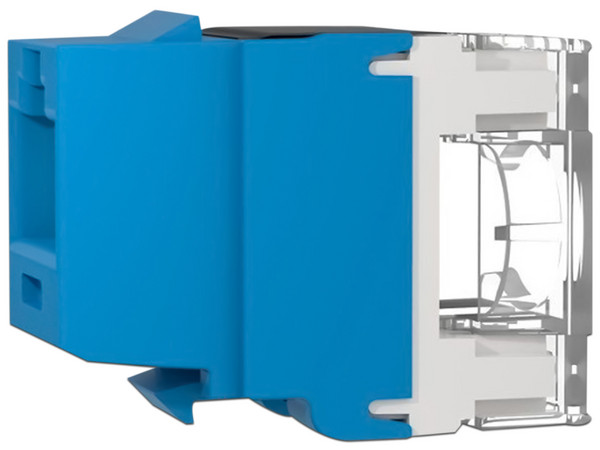 Conector Jack Estilo 110 (de Impacto), Tipo Keystone, Cat6A, de 8 posiciones y 8 cables, Color Azul.
