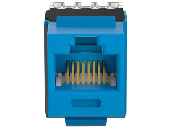 Conector Jack Estilo 110 (de Impacto), Tipo Keystone, Cat6A, de 8 posiciones y 8 cables, Color Azul.