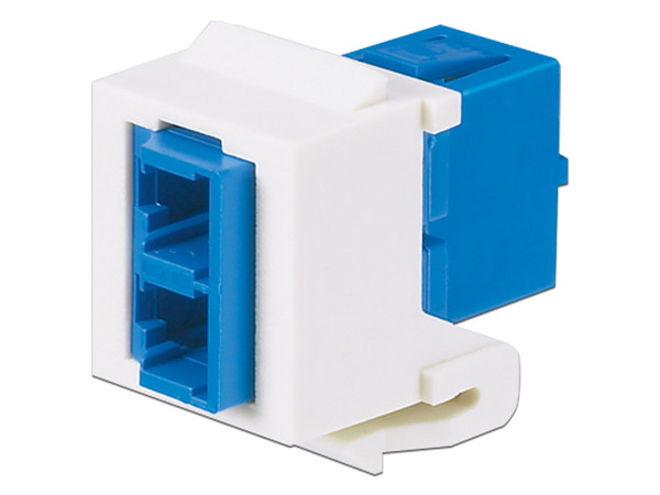 Módulo Acoplador Panduit NKDLCMZIW LC Duplex para Fibra Óptica Monomodo OS1/OS2, Tipo Keystone, Color Blanco/Azul.