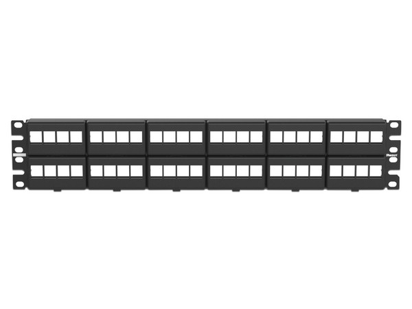 Panel de distribución modular Panduit de tipo Keystone de 48 puertos con placas frontales. Color Negro.