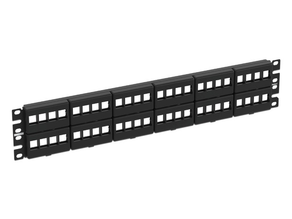 Panel de distribución modular Panduit de tipo Keystone de 48 puertos con placas frontales. Color Negro.