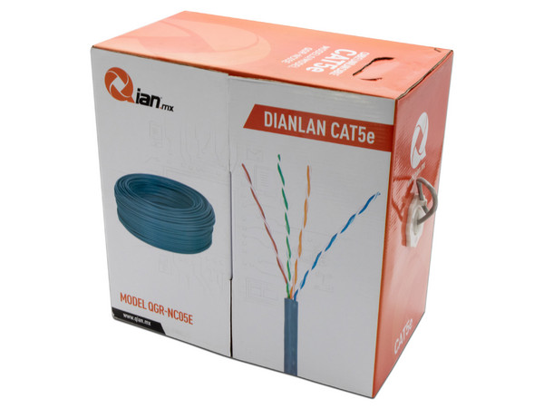 Bobina de Cable Qian CAT5e, 305 m, PVC. Color Gris.