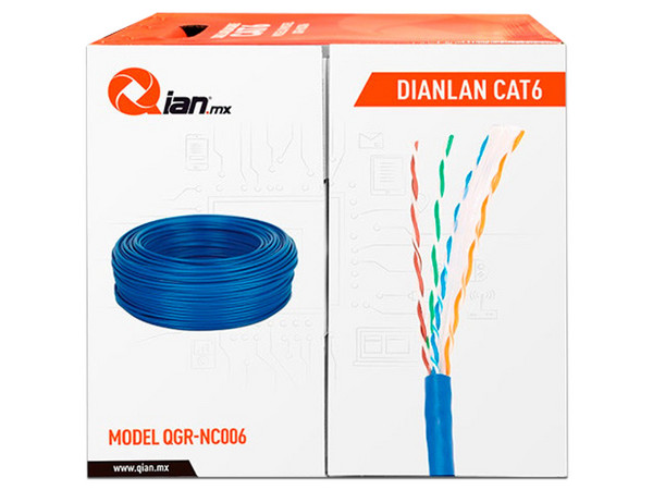 Bobina de Cable Cat6 (UTP) Qian, Caja con 305 m, 23 AWG. Color Azul.