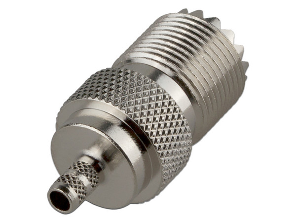 Conector UHF Hembra (SO-239) en línea, de Anillo plegable para cable RG-58/U, RG-142/U.
