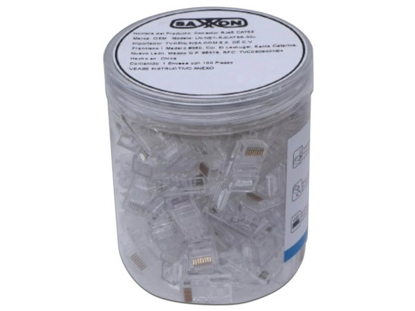 Bote con 100 Plugs RJ45 Cat5e, Sin Blindaje, Chapado en Oro 30 Micras, Conector Modular para Redes Ethernet y Cableado Estructurado
