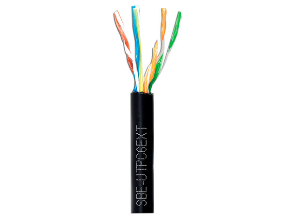 Bobina de Cable SBE Tech Cat6 (UTP) Caja con 305 m, 23 AWG, Para exteriores, color negro.