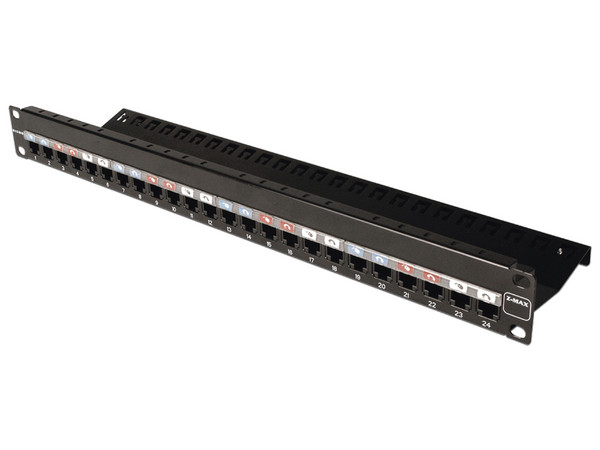 Panel de Parcheo UTP Z-MAX Simeon Z-PNL-24E Modular de 24 Puertos, Diseño Plano, 1UR. Color Negro