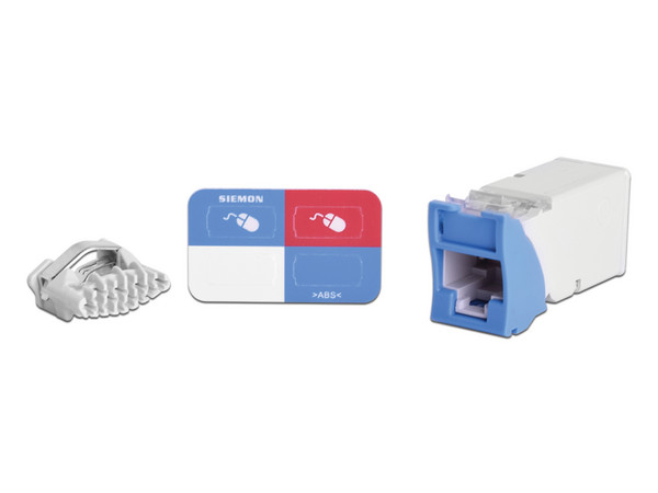 Jack Siemon Z-MAX Cat6, UTP, montaje híbrido en placa de pared (Plano y Angulado), Color Azul, Bulk.