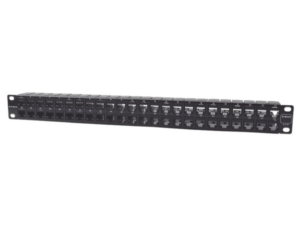 Panel de parcheo SIEMON Z6-PNL-U48K Patch Panel UTP Z-MAX Categoría 6, 48 puertos, Plano, 1UR.