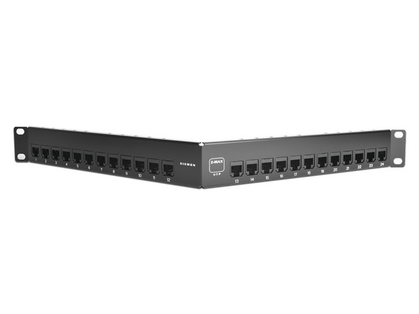 Panel de Parcheo UTP Siemon Z6-PNLA-24K de 24 Puertos RJ-45 Categoría 6, Diseño angulado, 1UR. Color Negro