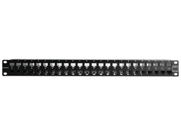 Panel de parcheo Z-MAX SIEMON Z6AS-PNLA-U48K, Categoría 6A, Blindado, 48 puertos, Angulado, 1UR.