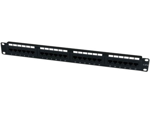 Panel de Parcheo 1U Cat6 110 con 24 Puertos para Montaje en Rack.