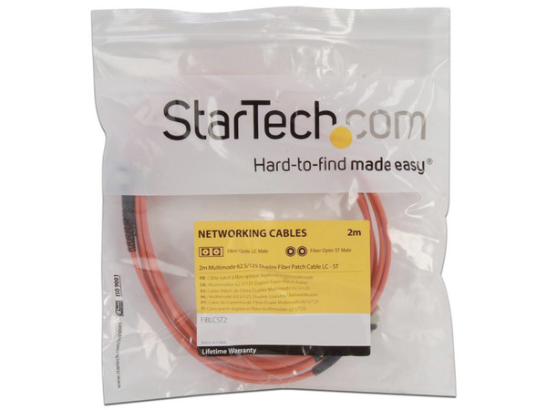 Cable de Red STARTECH de 2m Dúplex Fibra Óptica LC y ST, Color Naranja.