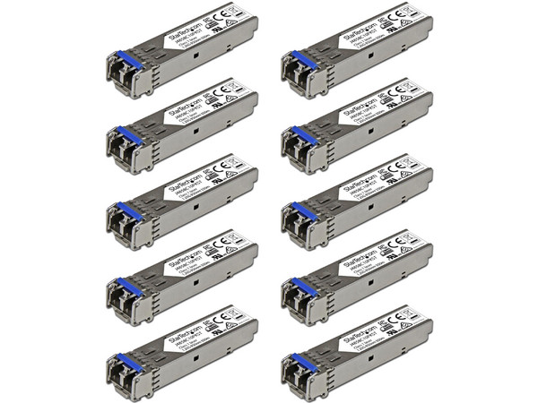 Paquete de 10 Módulos SFP+ de Fibra Óptica Gigabits, Compatible con HP J4859C - Mono/Multimodo LC con DDM, 10km.