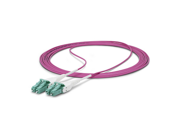 Cable de Fibra Optica OM4 LC a LC UPC 1m Multimodo Uniboot OFNR 50/125 Violeta.