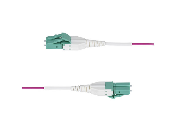 Cable de Fibra Óptica OM4 LC a LC UPC 2m Multimodo Uniboot OFNR 50/125 Color Violeta.