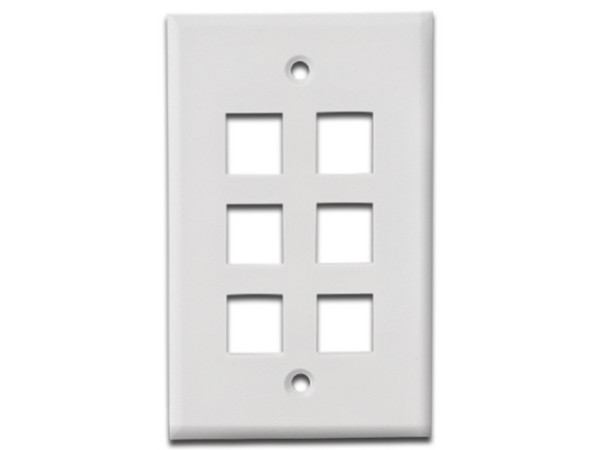 Placa de Pared TVC A1756A de 6 salidas tipo Keystone. Color Blanco.
